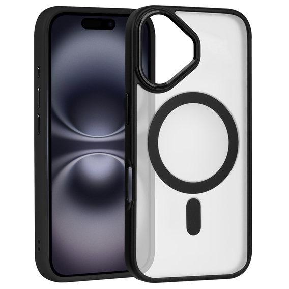 Pouzdro pro iPhone 16 Plus, pro MagSafe, ERBORD Matt Case, transparentní / černé + sklo na displej