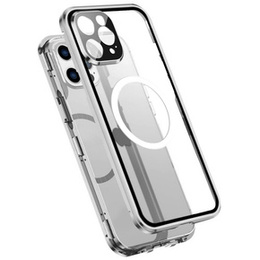 Magnetické pouzdro Dual Glass MagSafe pro iPhone 14 Pro, stříbrné