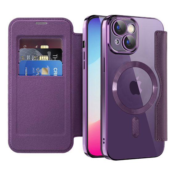 Klopové pouzdro pro iPhone 14, RFID Wallet MagSafe CamShield, fialové