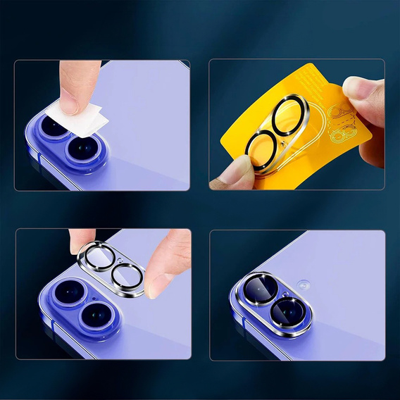 Tvrzené sklo na fotoaparát pro iPhone 16 / 16 Plus, černé