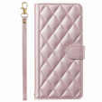 Pouzdro s klopou pro Samsung Galaxy A16, Rhombus Crossbody Leather, růžové rose gold