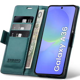 Pouzdro pro Samsung Galaxy A36, ERBORD Glossy Litchi, flipová peněženka, zelené