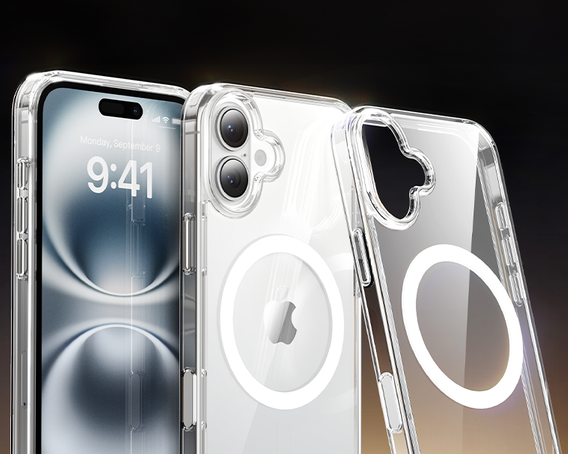 Pouzdro ERBORD MagSafe pro iPhone 16, aktivní tlačítko, průhledné + sklo na displej