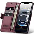 Pouzdro pro Iphone 16E, ERBORD Glossy Litchi, flipová peněženka, červené