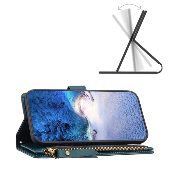 Klopové pouzdro pro Xiaomi Redmi Note 13 Pro 4G / Xiaomi Redmi Note 14S / Xiaomi Poco M6 Pro 4G, Wallet Zipper Pocket, zelené
