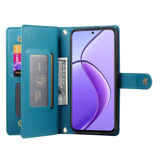 Klopové pouzdro pro Realme 14 Pro+ 5G, Wallet Zipper Pocket, modré