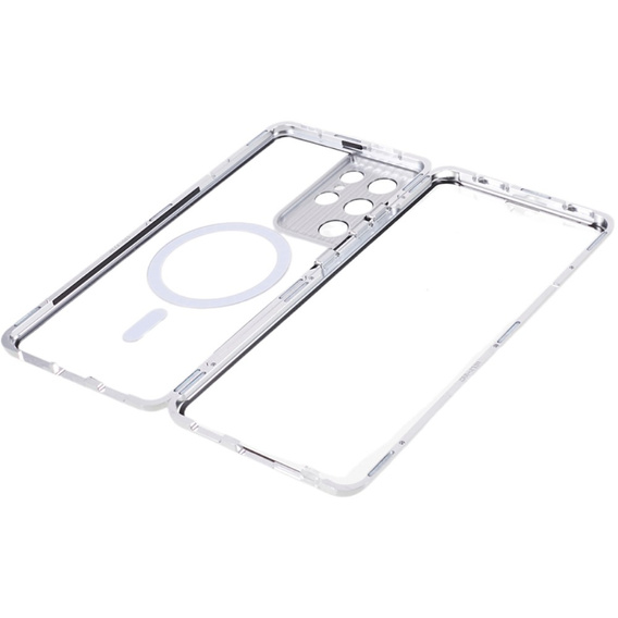 Magnetické pouzdro Dual Glass MagSafe pro Samsung Galaxy S21 Ultra, stříbrné