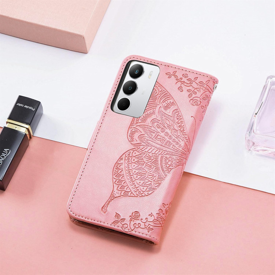 Klopové pouzdro pro Realme C71, Butterfly, růžové rose gold