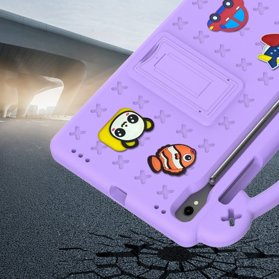 Dětské pouzdro pro Samsung Galaxy Tab S7/S8/S9, Cute Patterns, se stojánkem, fialové