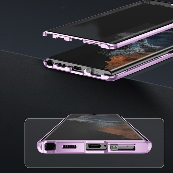 Magnetické pouzdro Dual Glass MagSafe pro Samsung Galaxy S23 Ultra, fialové