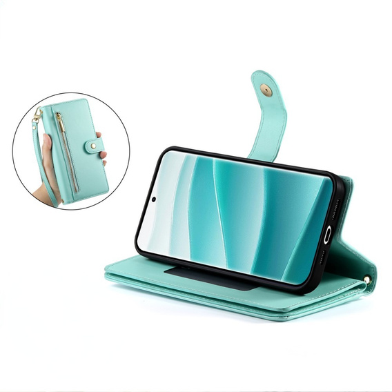 Klopové pouzdro pro Xiaomi Redmi Note 14 Pro 5G / Poco X7 5G, Wallet Zipper Pocket, zelené
