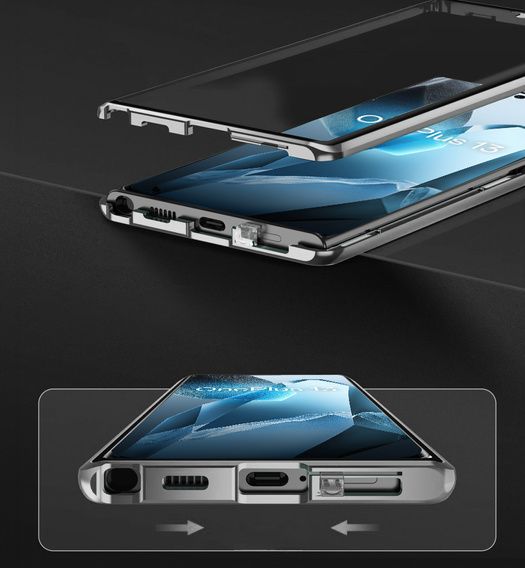 Pouzdro pro OnePlus 13, Magnetic Dual Glass, stříbrné