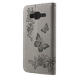 Klopové pouzdro pro Samsung Galaxy J3 2016, Butterfly, šedé