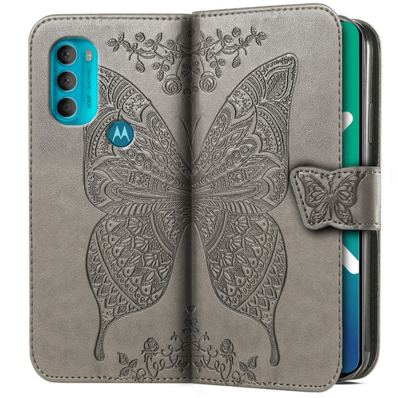 Klopové pouzdro pro Motorola Moto G71 5G, Butterfly, šedé