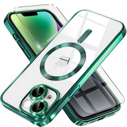 Pouzdro pro iPhone 14, Electro MagSafe, zelené + sklo na displej