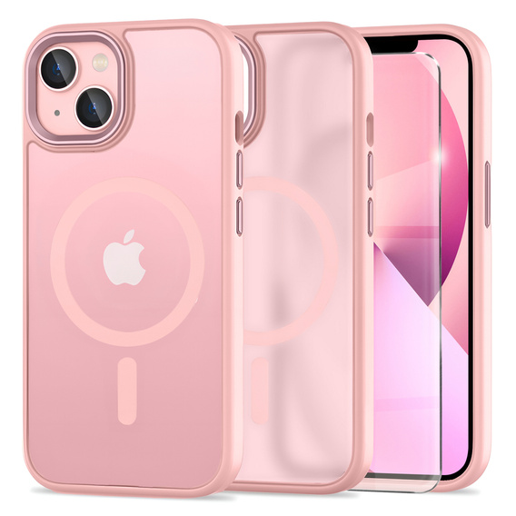 Pouzdro pro iPhone 13, pro MagSafe, ERBORD Matt Case, růžový + sklo na displej