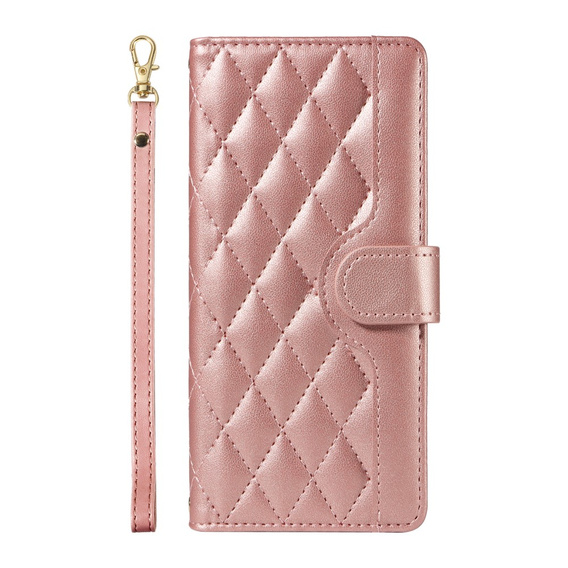 Pouzdro s klopou pro iPhone 16E, Rhombus Crossbody Leather, růžové rose gold