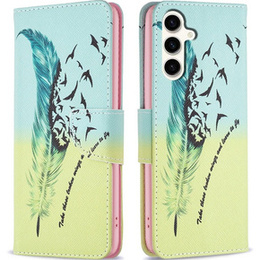 Klopové pouzdro pro Samsung Galaxy S23 FE, Wallet, Feather modré / žluté