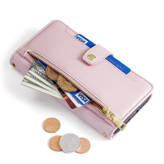Klopové pouzdro pro Oppo Reno8 T 4G, Wallet Zipper Pocket, růžové