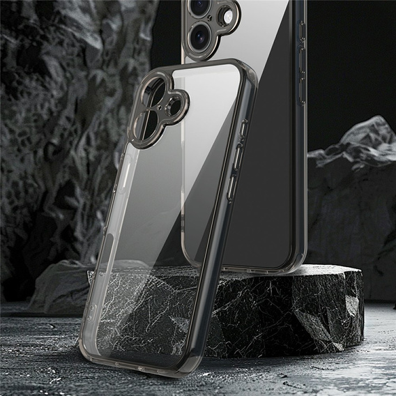Pouzdro pro iPhone 17, s krytem fotoaparátu, průhledné s černými boky