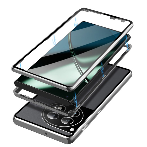 Pouzdro pro OnePlus 12 5G, Magnetic Dual Glass, stříbrné