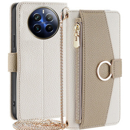Flipové pouzdro Wallet Zipper Pocket pro Realme 12 Pro 5G / 12 Pro+ 5G, Wallet Zipper Pocket, se zrcátkem, bílé