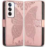 Klopové pouzdro pro Oppo Reno 12 Pro, Butterfly, růžové rose gold