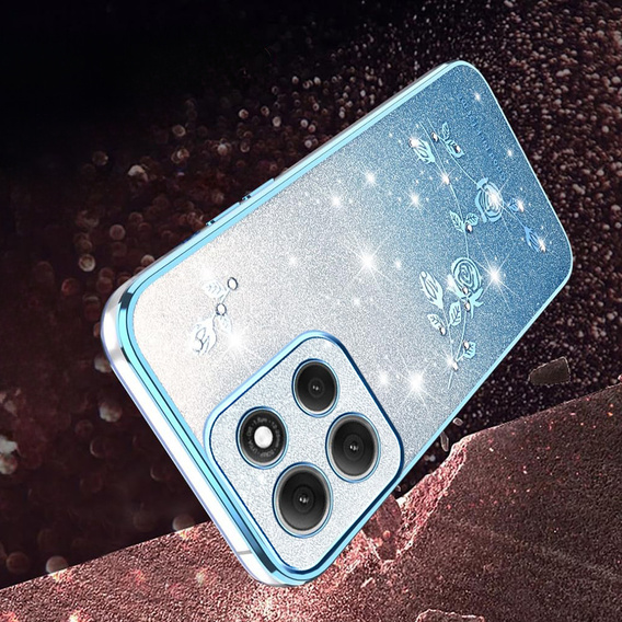 Pouzdro pro Motorola Moto G56 5G, Glitter Flower, modré