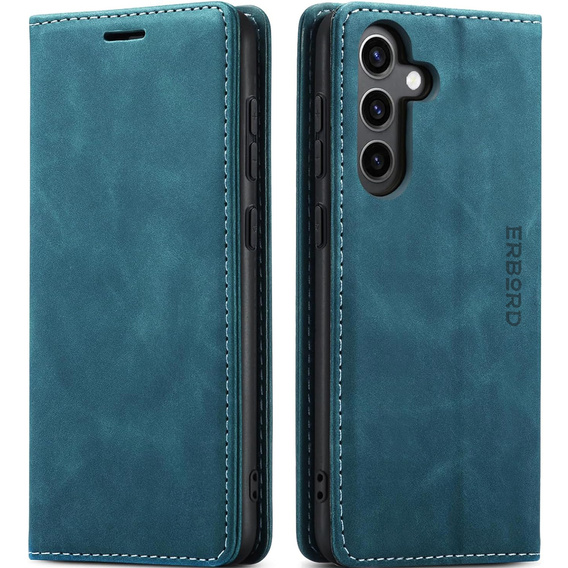 Pouzdro pro Samsung Galaxy A55, ERBORD Vintage peněženka s klopou, modré + sklo na displej