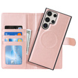 Klopové pouzdro pro Samsung Galaxy S23 Ultra, peněženka, pro MagSafe, růžové rose gold