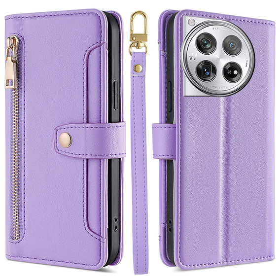 Klopové pouzdro pro OnePlus 12 5G, Wallet Zipper Pocket, fialové