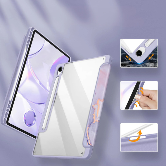 Pouzdro pro Samsung Galaxy Tab S10 Lite / S10 FE / S9 FE, Smartcase Hybrid, se slotem na stylus, Marble fialové