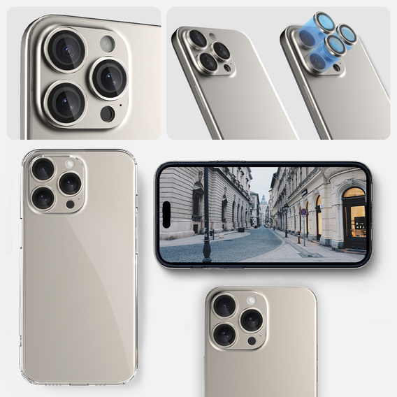 2x ERBORD OPTIK Pro tvrzené sklo pro fotoaparát iPhone 16 Pro/16 Pro Max / 15 Pro/15 Pro Max/14 Pro/14 Pro Max, titan