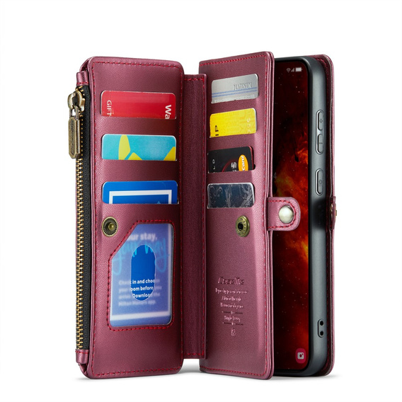 Pouzdro CASEME pro Samsung Galaxy S24 FE, RFID Leather Wallet, s popruhem přes rameno, červené