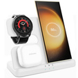 Bezdrátová indukční nabíječka 3v1 QI rychlá pro Samsung S25 S24 S23 Galaxy Watch Buds Stanice bílá