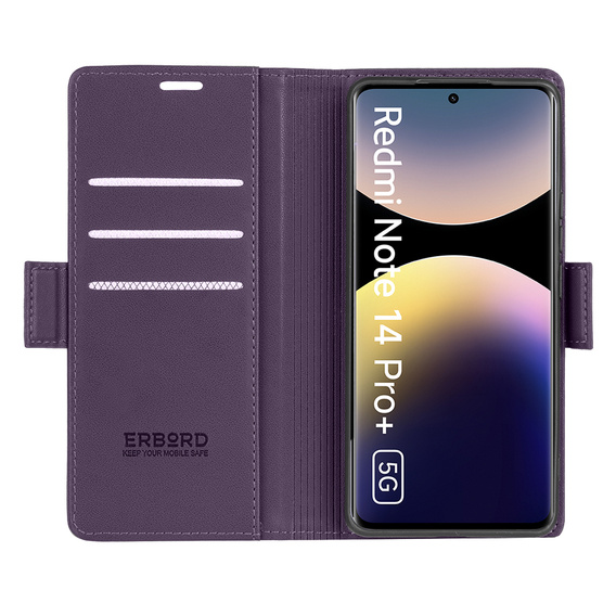 Pouzdro pro Xiaomi Redmi Note 14 Pro+ 5G / Xiaomi Poco X7 5G / Xiaomi Redmi Note 14 Pro 5G, ERBORD Glossy Litchi, flipová peněženka, fialové