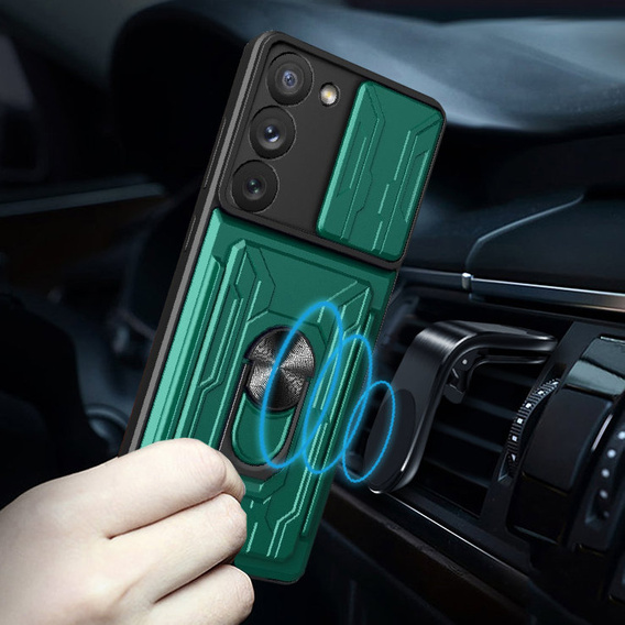 Pancéřové pouzdro pro Samsung Galaxy S23 Plus, Camera Slide Card Slot, zelené