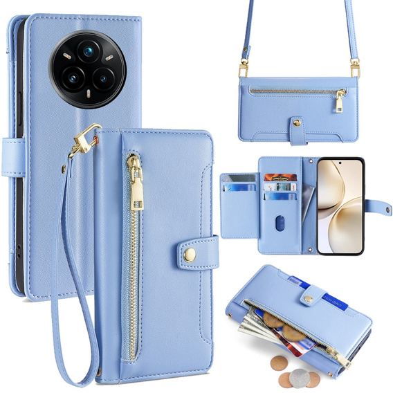 Klopové pouzdro pro Realme 14 Pro 5G, Wallet Zipper Pocket, modré
