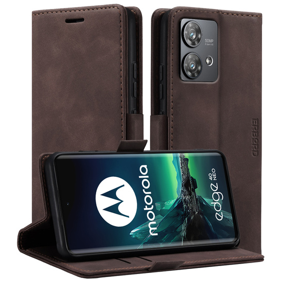 Pouzdro pro Motorola Edge 40 Neo, ERBORD Vintage peněženka s klopou, káva