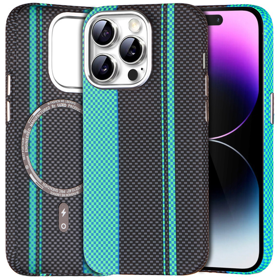 Pouzdro pro iPhone 14 Pro Max, Carbon Fiber MagSafe, černá / modrá