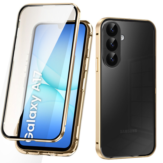 Pouzdro pro Samsung Galaxy A17 5G, magnetické dvojité sklo, průhledné se zlatými boky