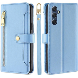Klopové pouzdro pro Samsung Galaxy S24 FE, Wallet Zipper Pocket, modré