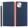 Klopové pouzdro pro iPhone 14 Plus, Litchi Skin Grain, námořnicky modré