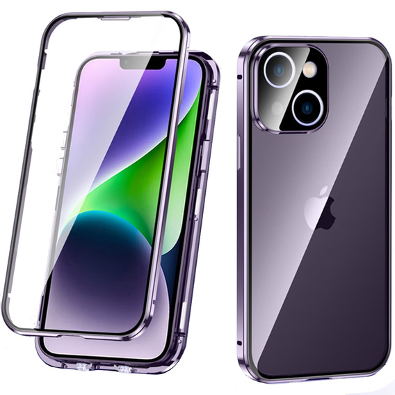 Pouzdro pro iPhone 14 Plus, Magnetic Dual Glass, fialové