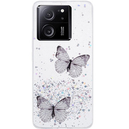 Pouzdro pro Xiaomi 13T / 13T Pro / Redmi K60 Ultra, Glitter Butterfly, bílé
