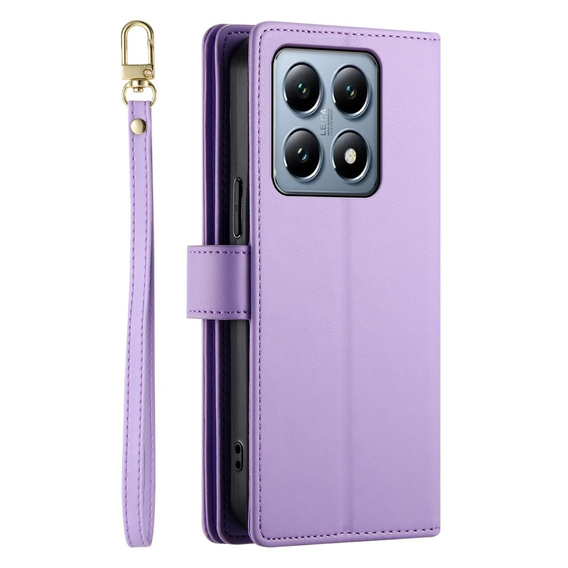 Klopové pouzdro pro Xiaomi 14T Pro, Wallet Zipper Pocket, fialové