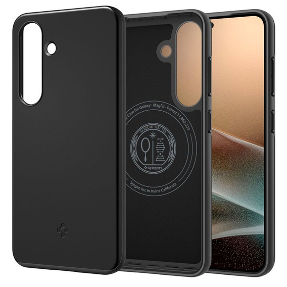 Pouzdro Spigen pro Samsung Galaxy S25, Thin Fit Mag, černé + 9H tvrzené sklo