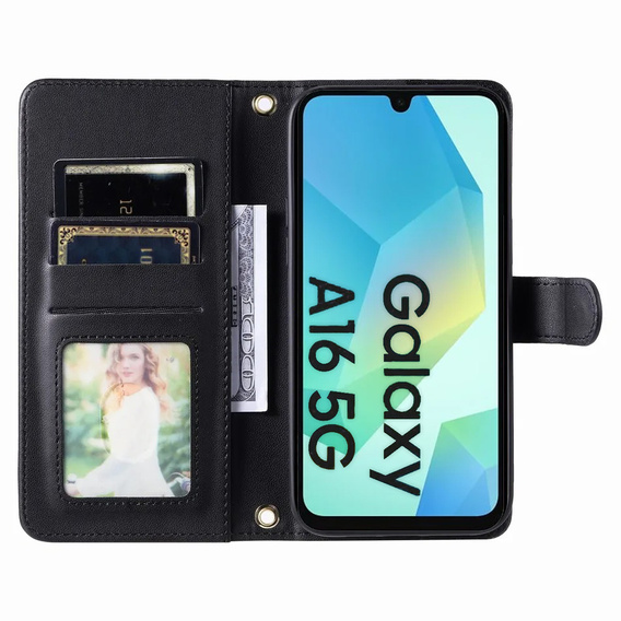 Pouzdro s klopou pro Samsung Galaxy A16, Rhombus Crossbody Leather, černé