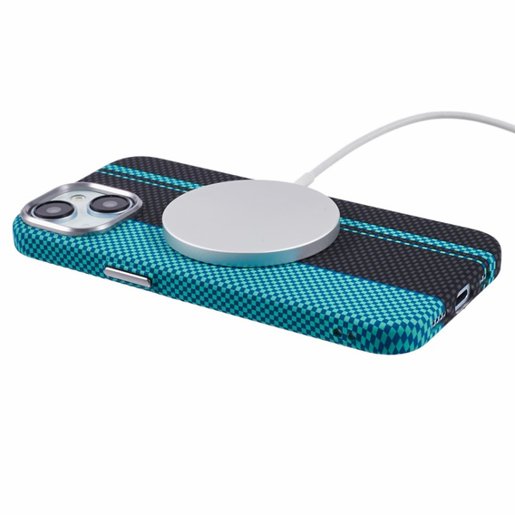 Pouzdro pro iPhone 15, Carbon Fiber MagSafe, černá / modrá
