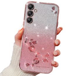 Pouzdro pro Samsung Galaxy A35 5G, Glitter Flower, růžové rose gold